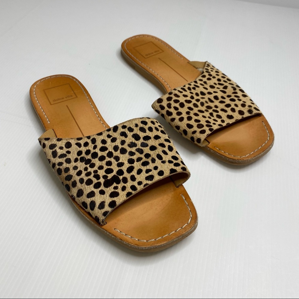 Dolce Vita Leopard Print Calf-hair Slide Sandals